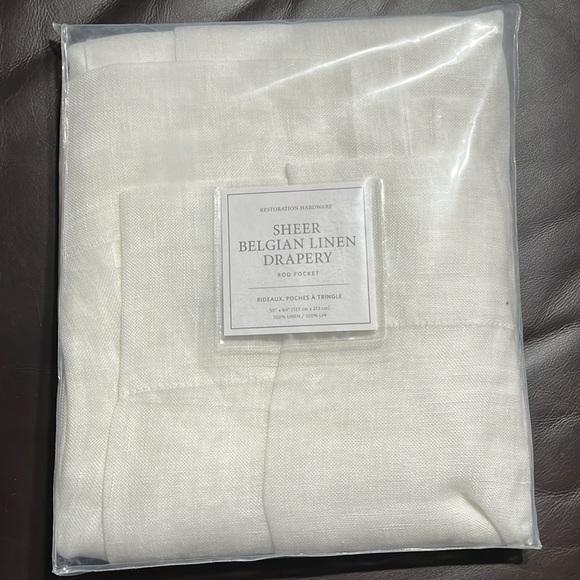 RH Optic White Sheer Belgian Linen Drapery Rod Pocket - Picture 2 of 10